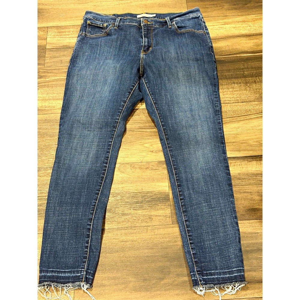 Levi's 721 High Rise Skinny Jeans Women 16W Dark Wash Stretch Raw Frayed Hem